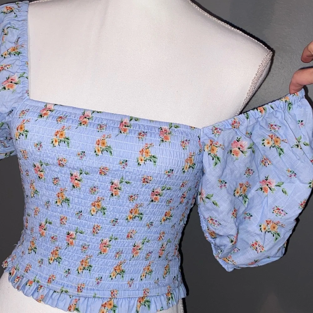 Altar'd State Blue Floral Smocked Blouse - Picture 4 of 7